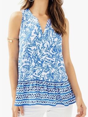 Lily Pulitzer Gramercy white on a roll ruffle tank shirt lobster crab size XS
